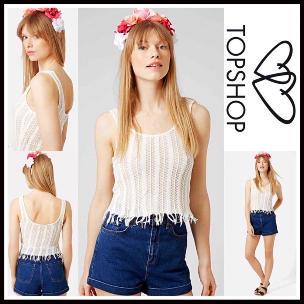 TOPSHOP BOHO CROCHET FRINGE CROP TOP TANK TOP A2C - Picture 5 of 8